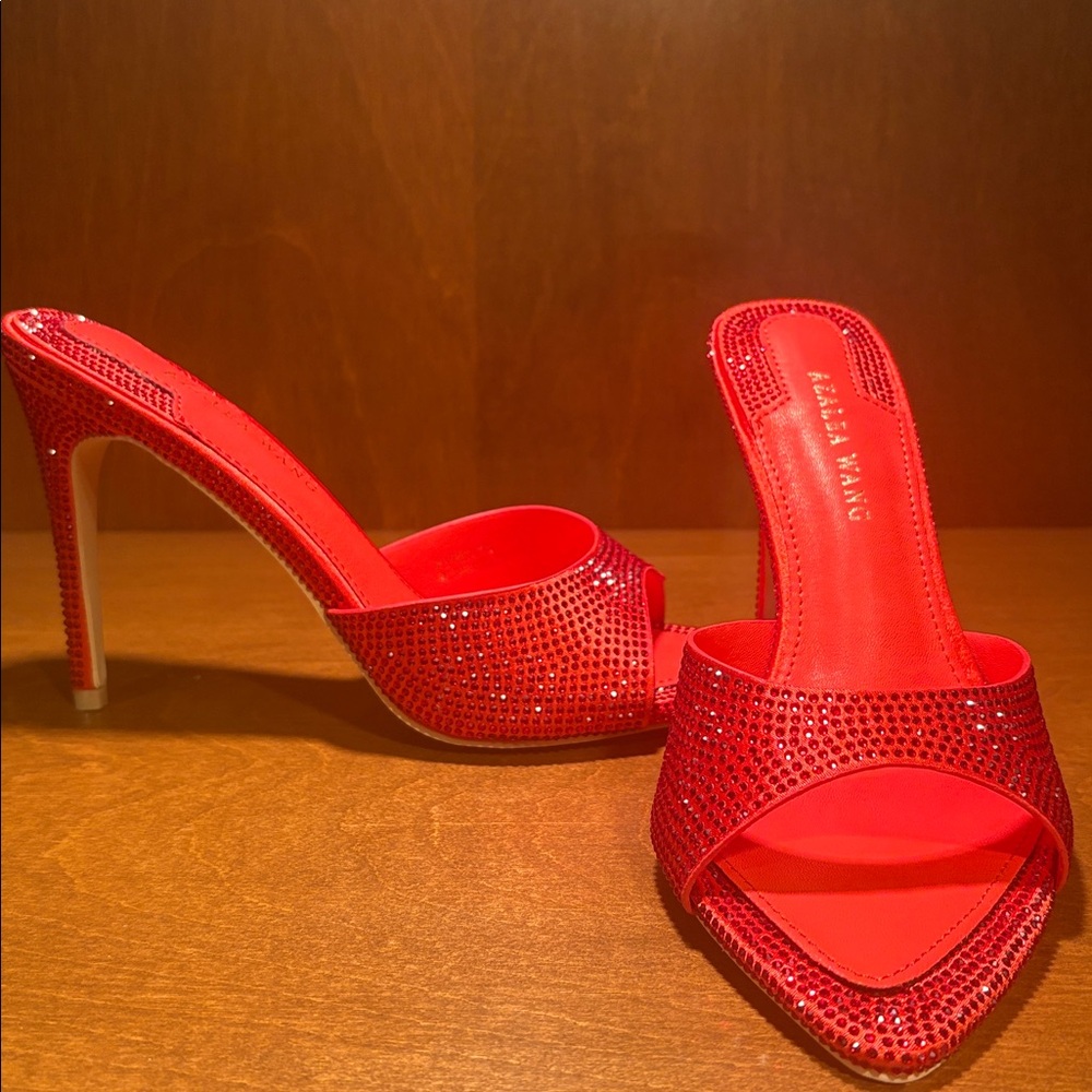 Elegant Red Heels with Rhinestone Detailing
